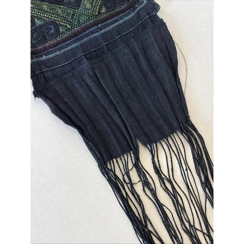 Vintage Hmong Cotton Hand Embroidered Indigo Belt with Fringe